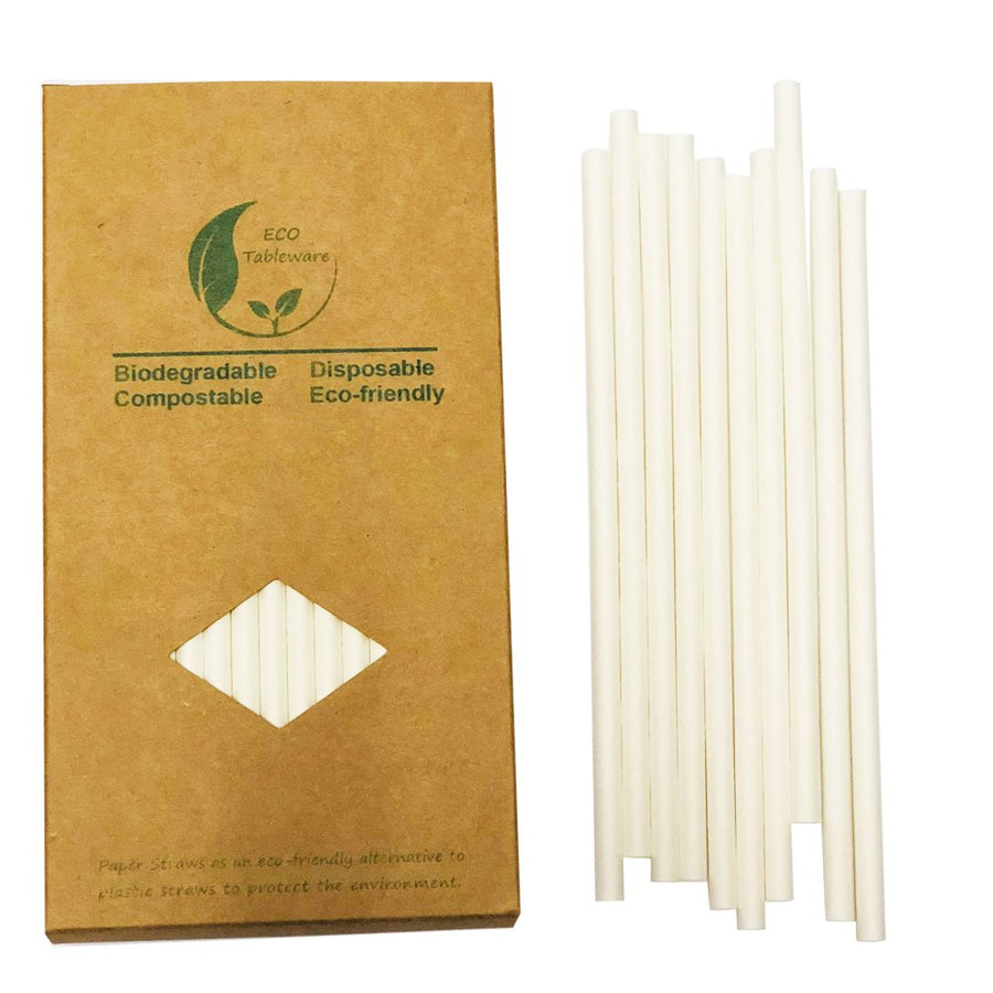 Solid White Paper Plain Drinking Straws, 100 Count Recy