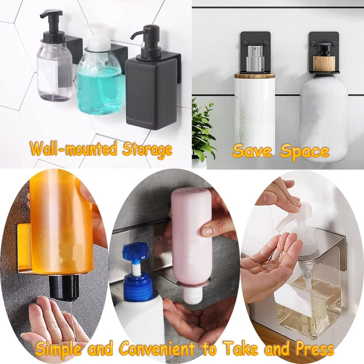 Soap Bottle Dispenser Holder Wall Mounted, Hand Pump Bottles Dispenser Stand Hanging Rack Shampoo Standing Shelf Storage Holder Bracket for Bathroom Kitchen (Black 2 Pack)