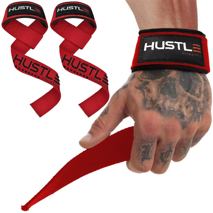 Hustle Lifting Straps Gym Wrist Wraps - The Best 24 Cotton Wrist Straps for Weightlifting to Support Grip and Lift Heavier - Ultimate Workout Deadlift Straps for Weight Lifting Men and Women