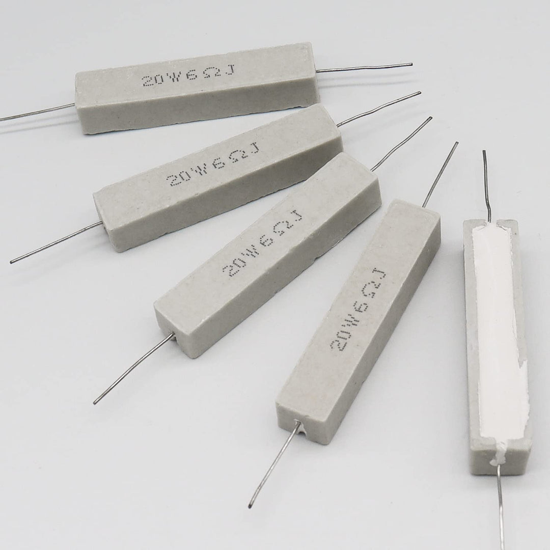 Cement Resistor,10 PCS 20W 6 ohm 5% Axial Lead Wire Resistor White Wound Fixed Ceramic Cement Resistors Wirewound Cement Power Resistors Flame Heat Moisture Resistance Precharge Horizontal Resistors