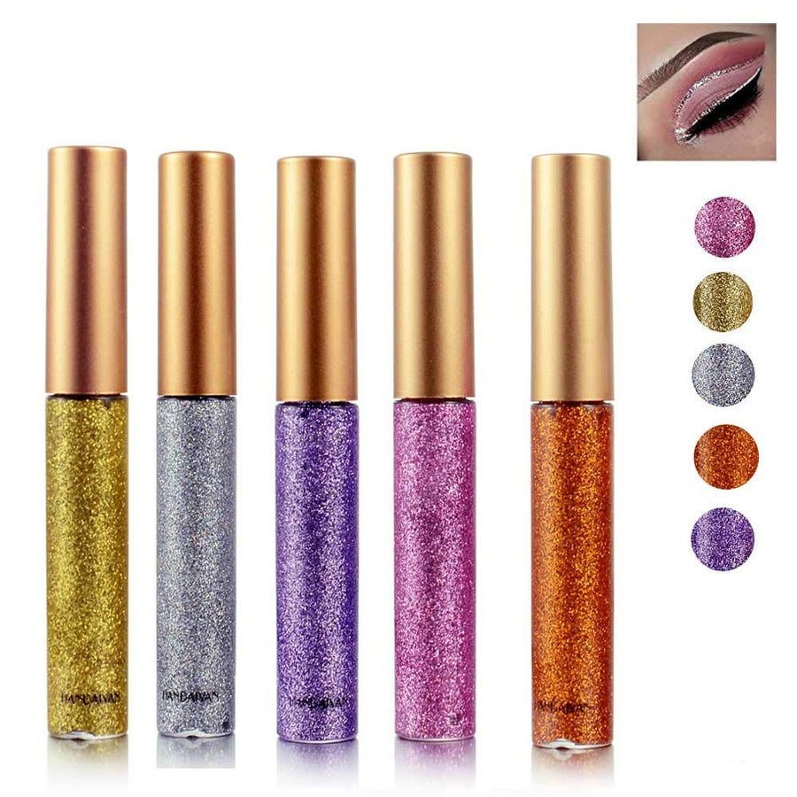 Glitter Liquid Eyeshadow 5 Color Metallic Sparkling Eyeliner Face Eye Cosmetic Glow Shimmer Makeup Shadow Long Lasting