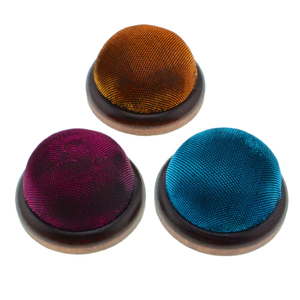 Exceart 3PCS Wrist Pin Cushion with Wooden Bottom Cotton Sewing Pin Cushions Needles Pincushions for Handy Needlework DIY Craft