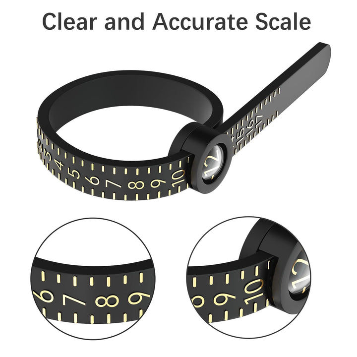 Ring Sizer 1-17 REIDEA Measuring Tool with Magnified Glass, Reusable Finger Size Gauge Jewelry Sizing Tool USA Rings Size (Black Sizer Gold Scale)
