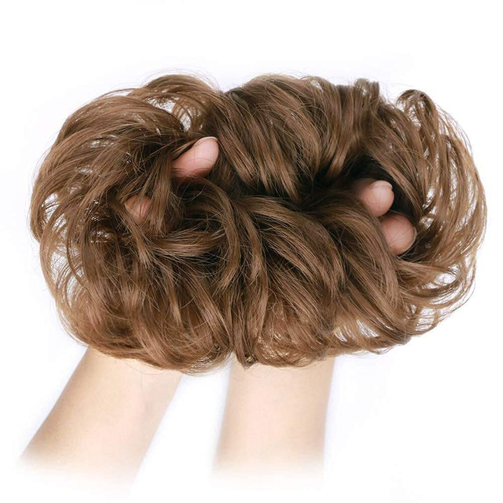 1PCS Messy Hair Bun Hair Scrunchies Extension Curly Wavy Messy Synthetic Chignon for Women (Light Golden Brown 12#)