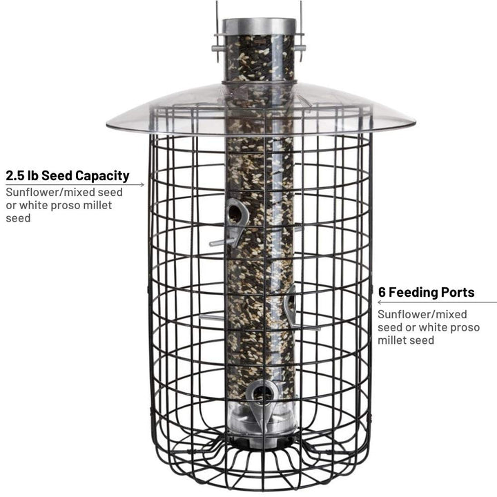 Droll Yankees Domed Cage Sunflower Seed Bird Feeder, 6 Feeding Ports, 20-Inch, Black