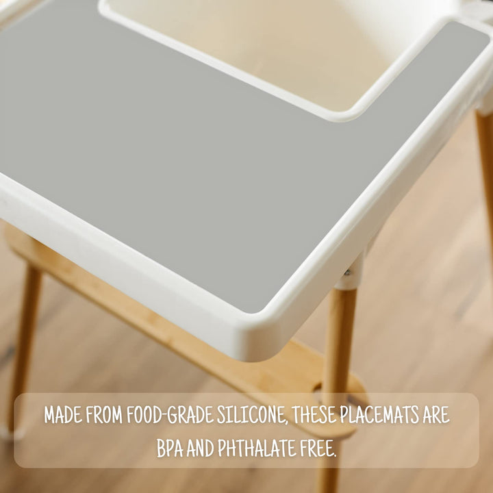 High Chair Placemat for IKEA Antilop Baby High Chair, Silicone Placemats, High Chair Tray Finger Foods Placemat for Boys and Girls, Babies, Toddlers (Light Gray)