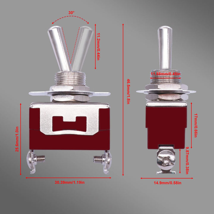 2Pcs Toggle Switch 12V 30A ON/Off 2 pin 2 Position SPST Waterproof Switch with Waterproof Cap Terminals for Auto Car Boat KL-C101
