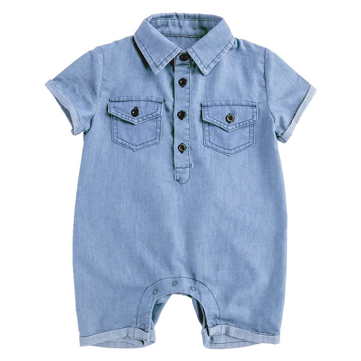 Baby Boy Jeans Shorts Infant 1 Piece Shirt Polo Suit Point Collar Overalls Cotton Jumpsuit Denim Romper,3-6 Months