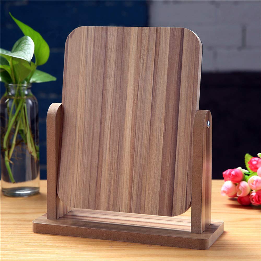 Makeup Mirror with Natural Wood Stand Portable Table Desk Countertop Mirror Bathroom Shaving Make Up Mirror (LT Brown)