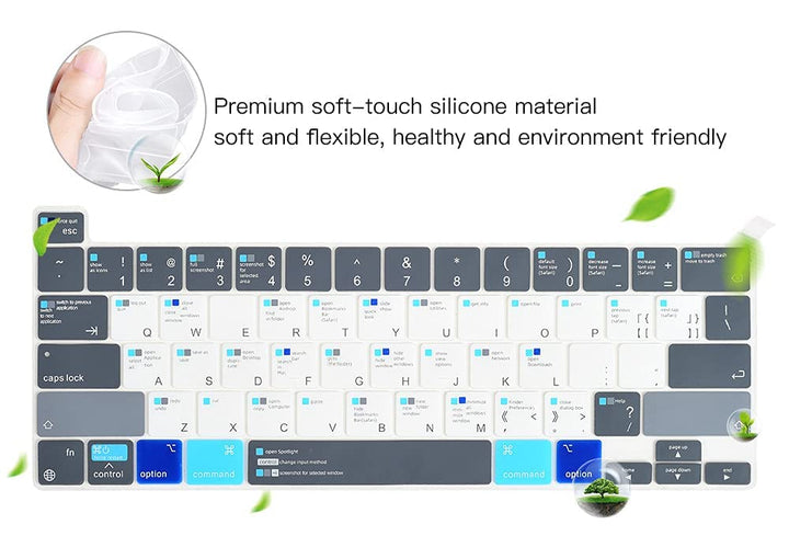 MacBook Pro 13 Shortcuts Keyboard Cover Skin for 2024 MacBook Pro 13 inch M2 A2338 2023 2022 2021 2020 M1 A2338 A2289 A2251 &amp; MacBook Pro 16 A2141 Touch Bar MAC OS Shortcut Keyboard Protector Skin