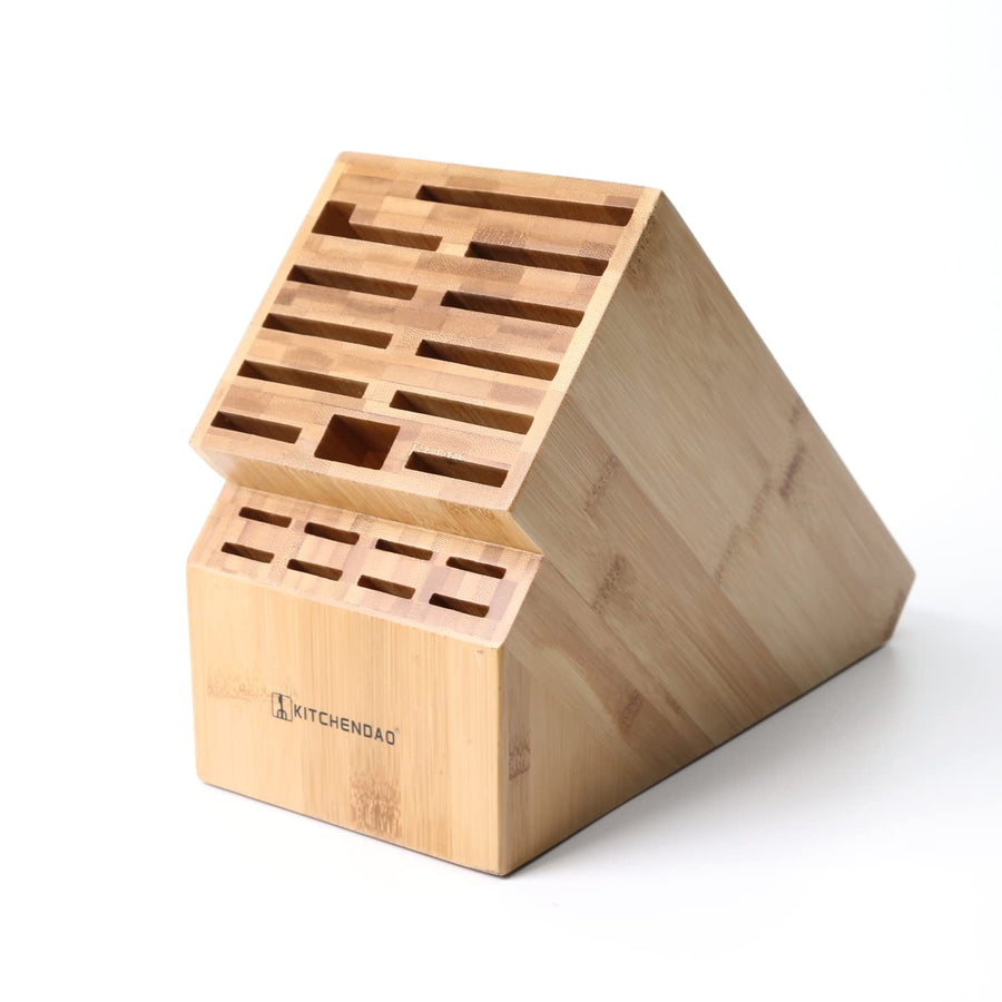 Deluxe 20 Slot Bamboo Knife Block Holder without Knives, Countertop Butcher Block Kitchen Knife Stand, Hold Multiple Large Blade Knives, Wider Slots for Easier Storage