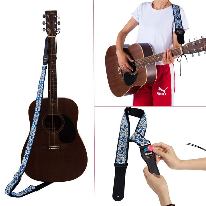 Rayzm Embroidery Guitar Strap, Jacquard Weave Cotton St