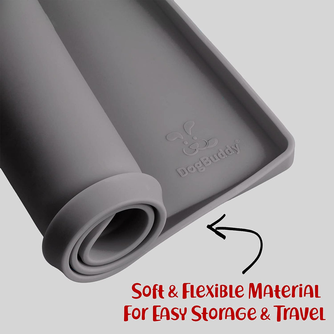 Dog Food Mat – Waterproof Dog Bowl Mat for Food and Water, Silicone Pet Feeding Mats for Floors, Non-Slip Placemat with High Edges for Dogs Bowls, Puppy Essentials (Small: 19x12, Shadow)