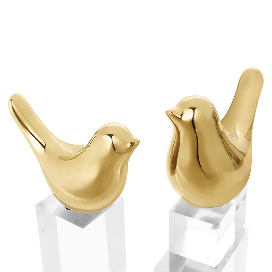 Valentines Day Gift Brass Color Bird Statue Lifelike Gold Animal Sculpture Modern Simple Style Ceramic Display Ornaments for Living Room, Bedroom, Shelf, Cabinets, Home Decor