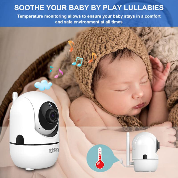 Baby Monitor- 5 720P HD Display Video Baby Monitor with Camera and Audio, Remote Pan&Tilt&Zoom, Feeder Alert, Night Vision, Lullaby Player,Long Range