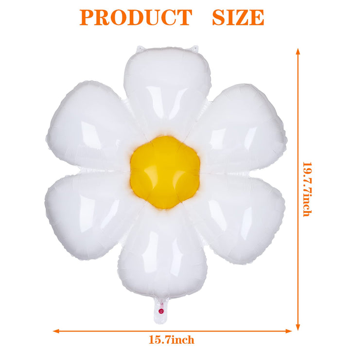 20 Inch 20 Pcs Daisy Balloons White Daisy Foil Mylar Balloons Daisy Birthday Balloons Flower Shaped Balloons White Flower Party Balloons for Daisy Theme Birthday Party Wedding Baby Shower,6 Petals