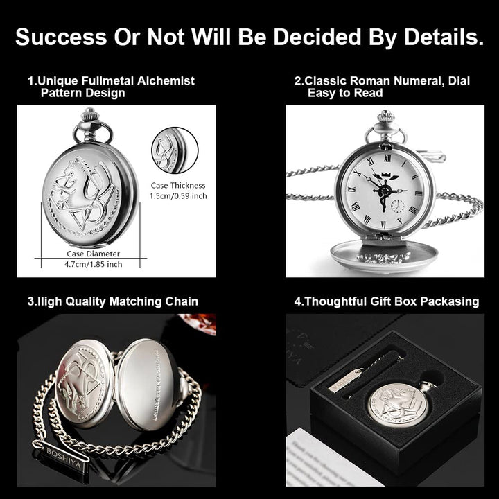 Fullmetal Alchemist Pocket Watch with Chain Vintage Quartz Pocket Watch for Cosplay Accessories Anime Merch