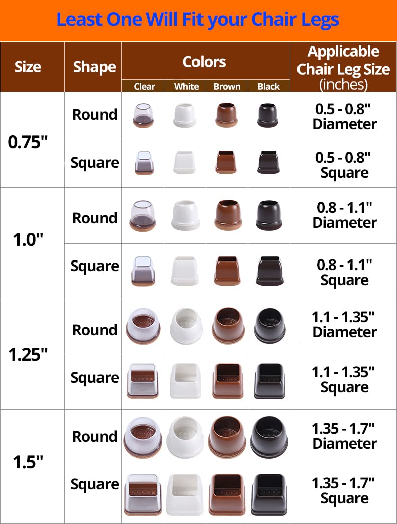 Extra Small Silicone Chair Leg Floor Protectors, Dark Brown Chair Leg Caps w/Wrapped Felt, Dark Silicon Furniture Leg Feet Cups, No Noise No Scratches16 Pcs (Round, Fit: 0.5 - 0.8)