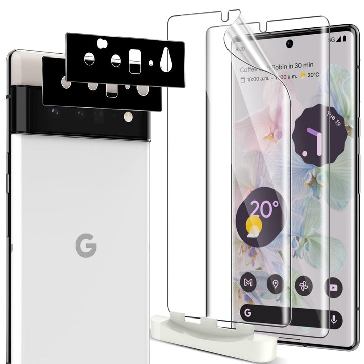 [2+2 Pack] Compatible for Google Pixel 6 PRO 6.71-inch, Flexible TPU Screen Protector and Glass Camera Lens Protector [Not for Pixel 6] Case Friendly [Support Fingerprint Reader] Transparent