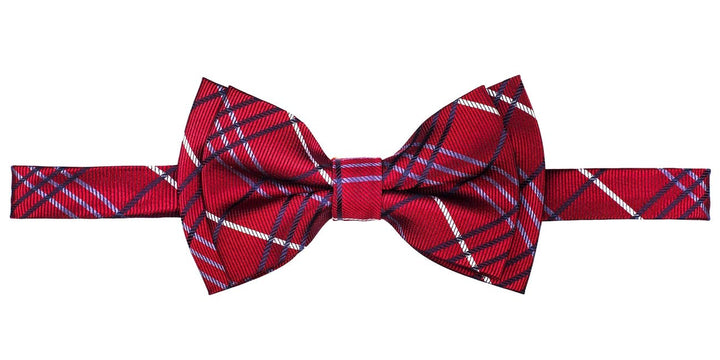 Tartan Plaid Styles Woven Microfiber Pre-tied Boy&#39;s Bow Tie - Burgundy - 6-18 months