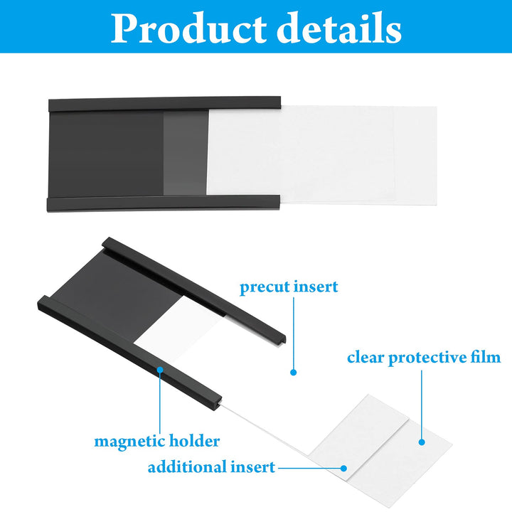 100 Pieces Magnetic Label Holders Labels Racks with Magnets Magnetic Data Card Holders with Protective Films and Replacement Strips for Shelf Bin (1 x 2 Inch)