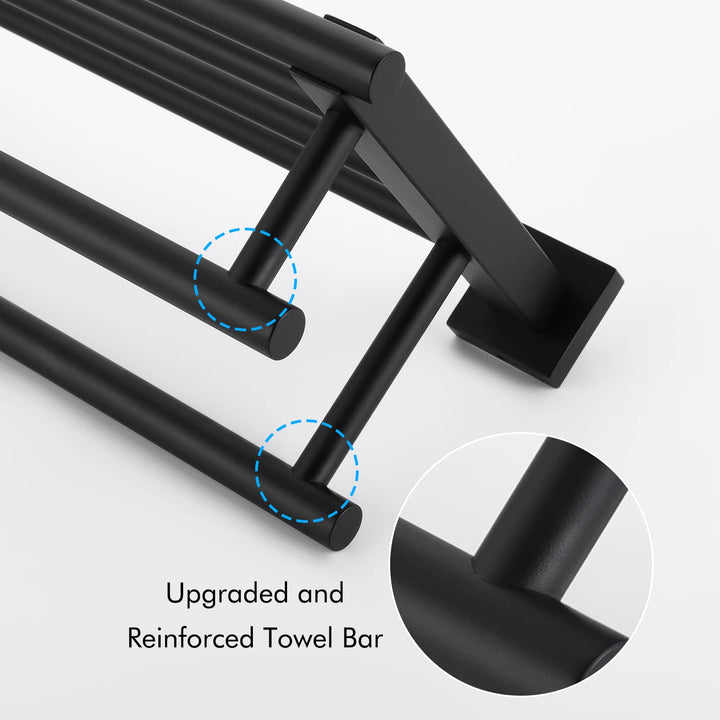 Bathroom Towel Rack with Double Towel Bar, 16-Inch Towel Holder Wall Mount, SUS304 Stainless Steel Brushed Finish, A2112S40-2