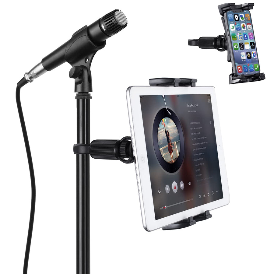Tablet Mounts for Microphone Stands, Microphone Tablet Holder, Mic Music Stand for iPad, iPad Pro, iPad Air, iPad Mini, 2, 3, iPhone, Smartphone 4.7-12.9 Tablets