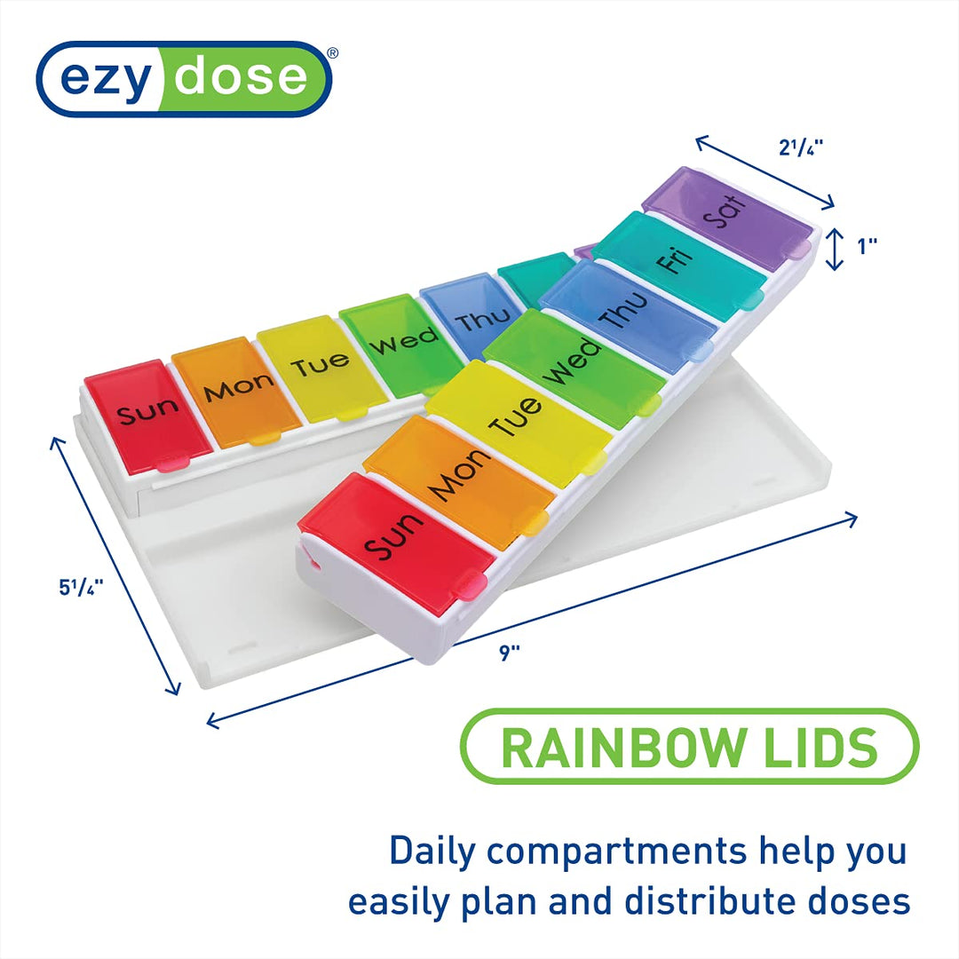 Ezy Dose Ezy Fill (14-day) Pill, Medicine, Vitamin Organizer Box, Detachable Pill Dispenser, Rainbow