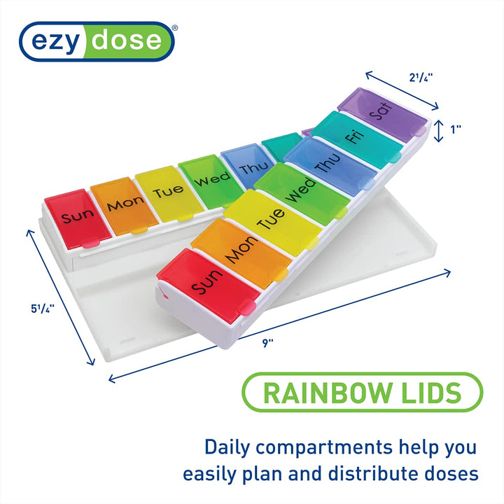 Ezy Dose Ezy Fill (14-day) Pill, Medicine, Vitamin Organizer Box, Detachable Pill Dispenser, Rainbow