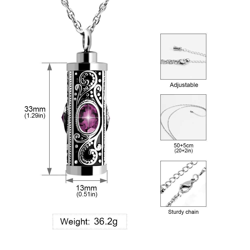 Crystal Cremation Urn Necklace for Ashes Keepsake Stainless Steel Memorial Pendant with Flower