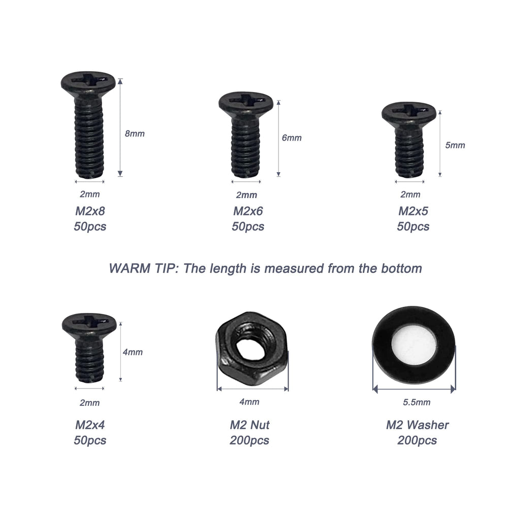 600pcs M2.5 Laptop Notebook Computer Replacement Screws, Phillips Flat Head Countersunk Machine Screw Bolts Nuts Washers Assortment Kit, M2.5 x 4mm/ 5mm/ 6mm/ 8mm for SSD Repair, NVMe Drive Black