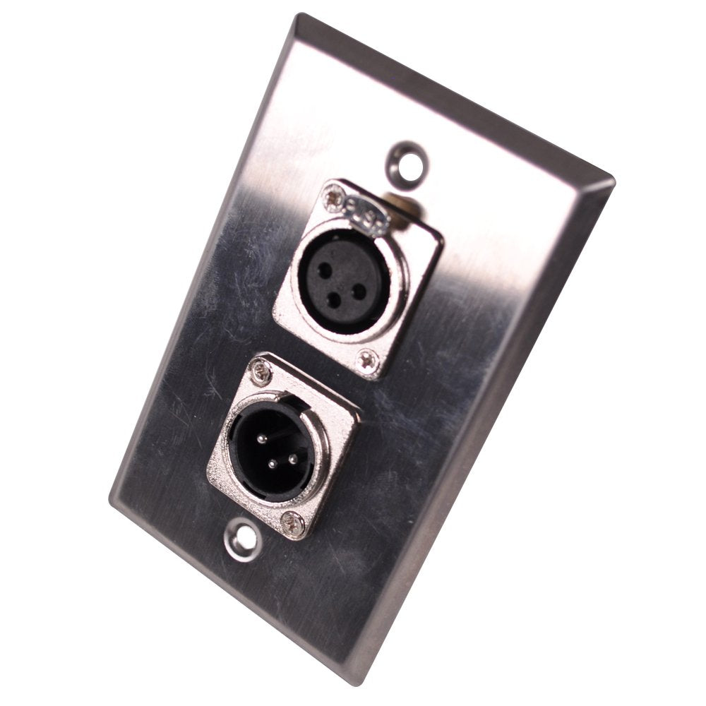 Speakers Dual XLR Male and Female Connectors, Stainless Steel Wall Plate