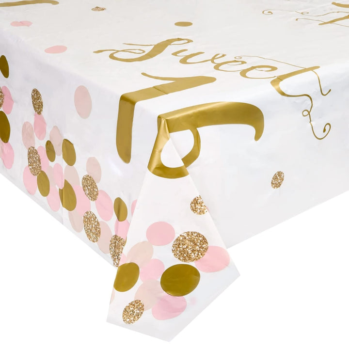 Sweet 16 Birthday Party Plastic Table Covers (54 x 108 in, 3 Pack)