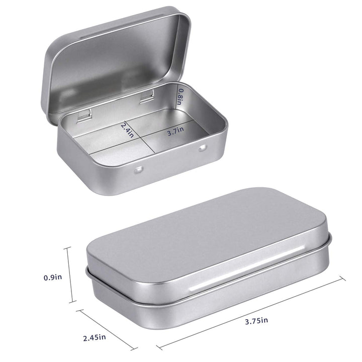 Metal Rectangular Empty Hinged Tins - Pack of 40 Silver Mini Portable Box Small Storage Kit &amp; Home Organizer with lids craft containers 3-1/2&#39;&#39;X2-1/2&#39;&#39;X4/5&#39;&#39;