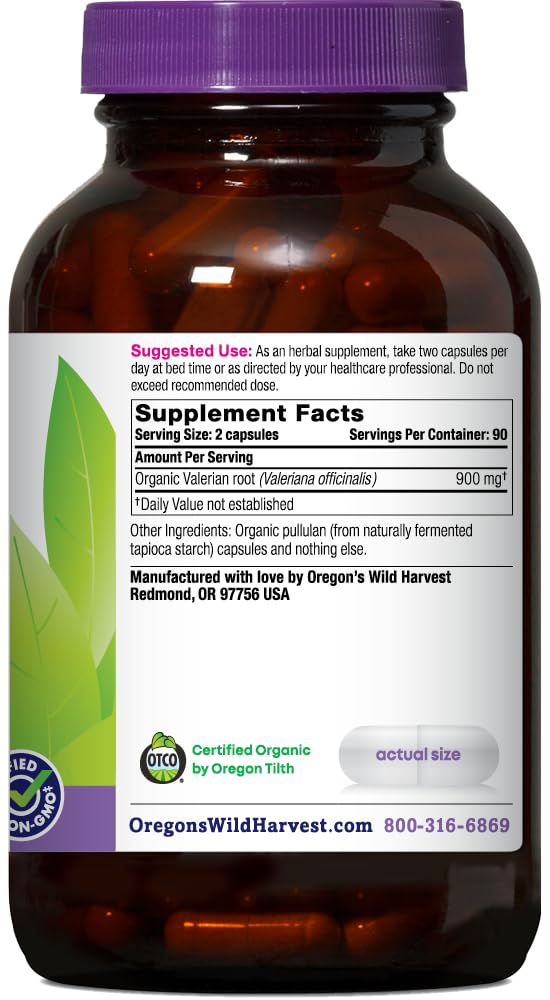Non-GMO Organic Valerian Capsules Non Habit Forming Herbal Sleep Aid, Melatonin Free, 180Count