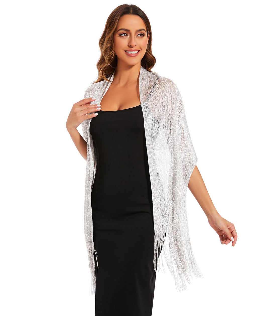 Sparkling Metallic Shawls and Wraps with Buckle,Women Shawls and Wraps for Evening Dresses,Silver