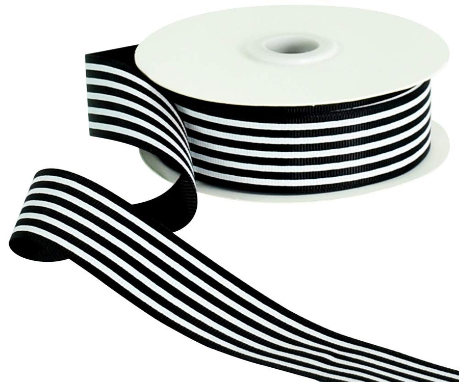 Black White Striped Ribbon 1 Inch Wide Fabric Grosgrain
