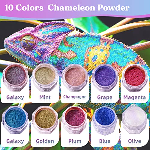 LET&#39;S RESIN Chameleon Mica Powder, 10 * 5g Color Shifting Mica for Epoxy Resin/Tumbler, Saturated Chrome Pigment for Oil Painting,Slime,Nails