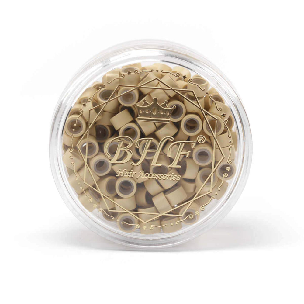 200Pcs Beads Silicone Aluminium Micro Nano Rings 5.0x3.0x3.0 mm Lined For I Tip/Nano Hair Extensions Tool Beads (Blonde Color)