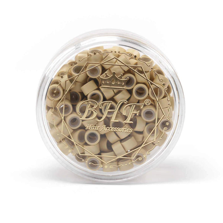 200Pcs Beads Silicone Aluminium Micro Nano Rings 5.0x3.0x3.0 mm Lined For I Tip/Nano Hair Extensions Tool Beads (Blonde Color)