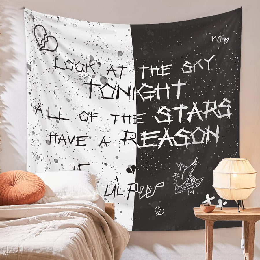 Rapper Wall Tapestry Lil Peep Tapestries Juice Wrld Black and White Star Tapestry for Bedroom Dorm Hip Hop Home Decorations Wall Hanging 60'' X 50''