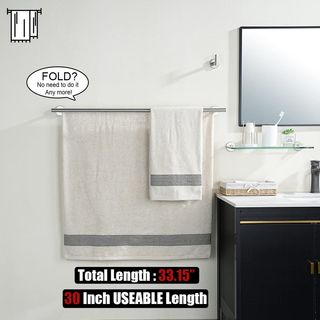 Double Bath Towel Bar, 30 Inch 304 Stainless Steel Thicken 0.8mm Towel Rack for Bathroom, Towel Holder Brushed Finished Wall Mount, 33 in Total Length, TB100L30-BN