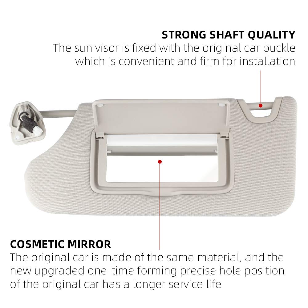 Dasbecan Gray Left Driver Side Sun Visor Compatible with Nissan Altima 2013 2014 2015 2016 2017 2018 with Mirror and Vanity Light Without Sunroof Replaces# 96401-3TA2A