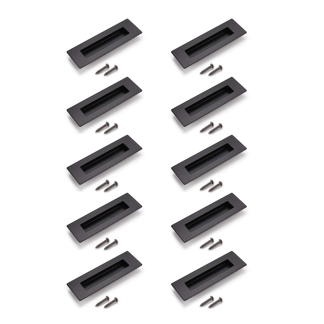 6 Black Rectangular Flush Pull (10 Pack) Stainless Steel Recessed Sliding Barn Door Handle Free of Sharp Edge Hidden Concealed Screws