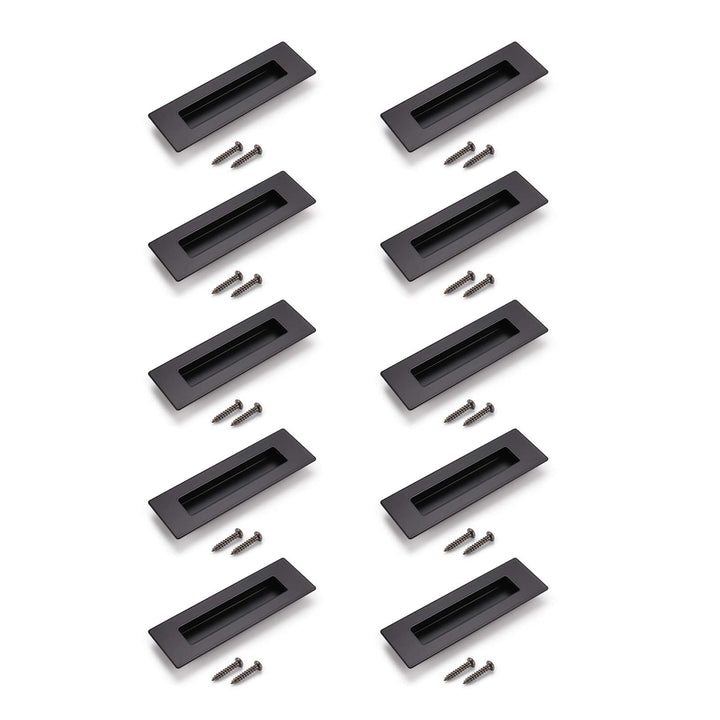 6 Black Rectangular Flush Pull (10 Pack) Stainless Steel Recessed Sliding Barn Door Handle Free of Sharp Edge Hidden Concealed Screws