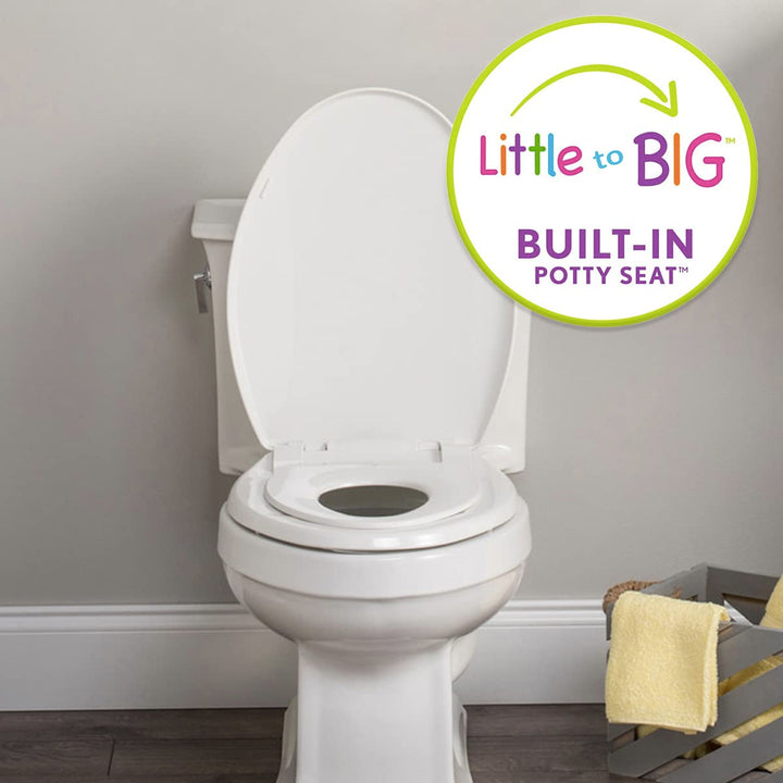 Little2Big Toilet Seat with Built-In Potty Training Seat, Slow Close, Easy to Install, Elongated, White
