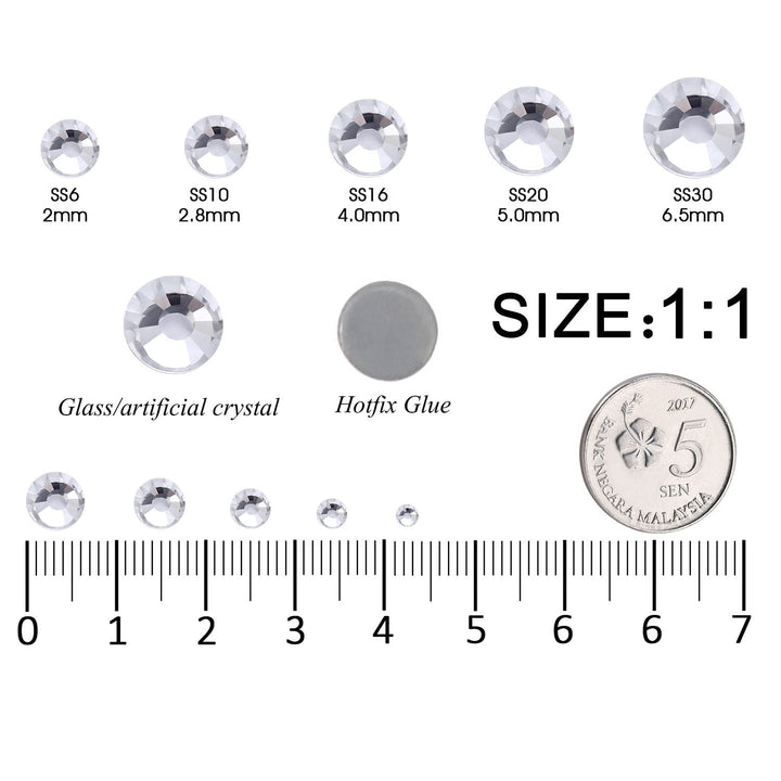6796PCS Clear Hotfix Rhinestones Crystal Stones Glass for Fabric Clothes Shirts Sparkly Flat Back Round with Tweezers and Picking Pen (SS6~SS30 Set)