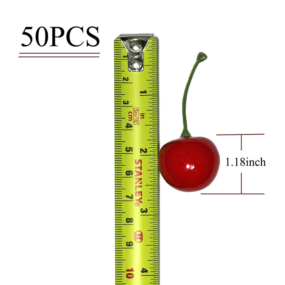 50Pcs Artificial Red Cherries 30mm/1.18inch Simulation Lifelike Cherry Fake Fruit for Home Kitchen Dining Decoration (Red)