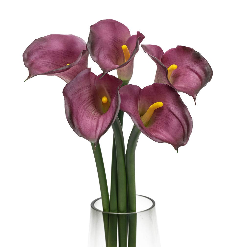 Artificial Flowers Calla Lilly 25.6&#39;&#39; Large Latex Fake Bouquet Soft Real Touch Long Stem Plants 5 Pcs for Home,Living Room,Bedroom,Dining Table,Office,Weddings Party Garden Décor(Purple)