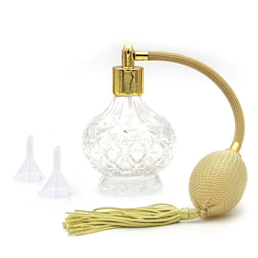 Pro 3 ounce Perfume Atomizer Vintage Style Perfume Bottle Gold Long Spray Tassels Atomizer Pump Refillable Glass Bottles Makeup Tool perfume bottles + 2Pcs Canned Funnel